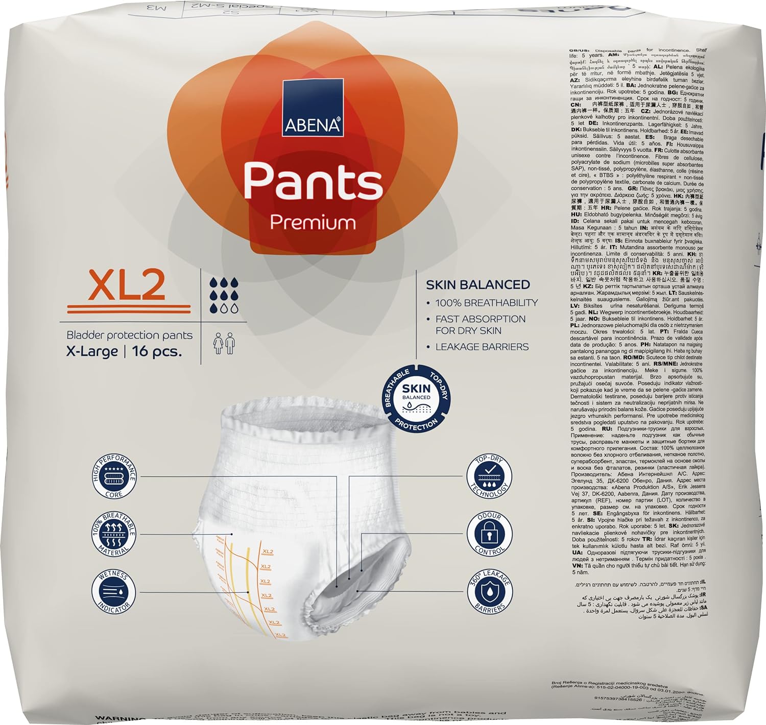 Abena Pants, Premium Protective Underwear, Level 2, (Small To Extra Large), Extra Large, 16 Count