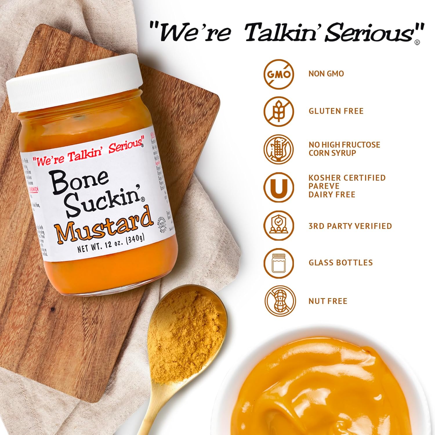 Bone Suckin' Sauce Mustard, Non GMO, Gluten and Fat Free, Great Tasting Condiment, National Champion, World Mustard Museum (12 Ounce, Original)