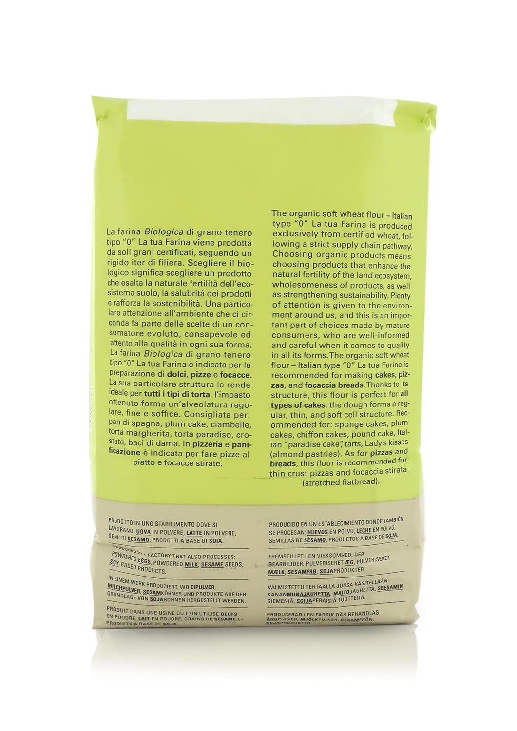 Molino Pasini "Biologica" Soft Wheat Flour Type "0", Certified Italian Wheat, 1 Kg / 2.20 Lb