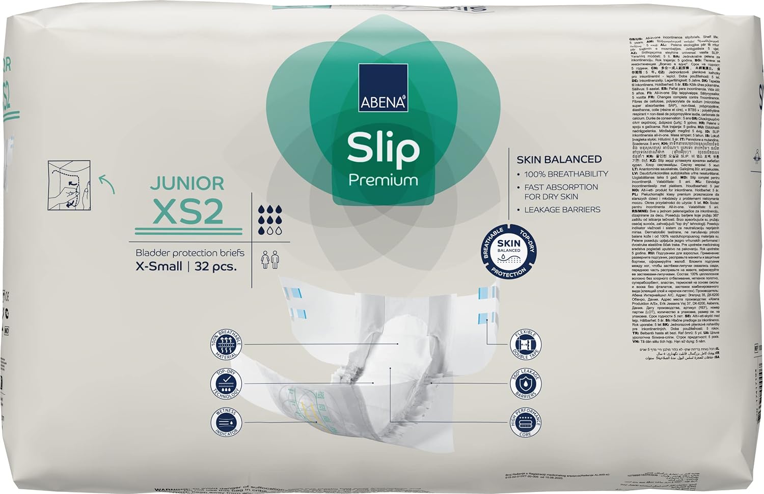 Abena Slip Junior Premium Incontinence Briefs, Level 2, 32 Count