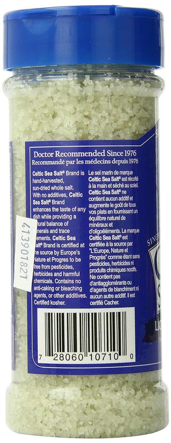 Light Grey Celtic Sea Salt Shaker – Easy to Use, Large Refillable, Reusable Glass Shaker with Additive-Free, Delicious, Gluten-Free, Non-GMO Verified, Kosher and Paleo-Friendly, 8 Ounces