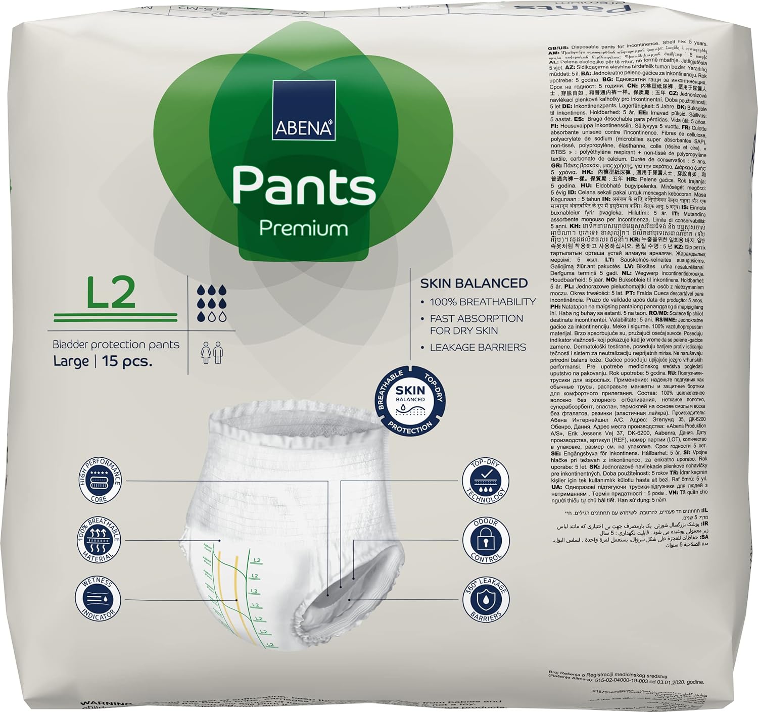 Abena Pants, Premium Protective Underwear, Level 2, (Small To Extra Large), Large, 16 Count