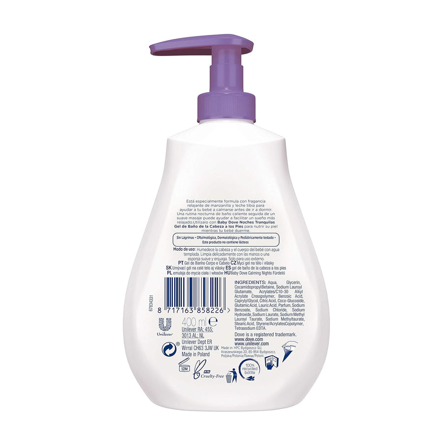 Baby Dove Calming Moisture Sensitive Skin Night Time Wash, 3 Pack Hypoallergenic and Tear-Free Bath Wash, Scented, Suitable for Newborns, 400 ml (3x 13.52 oz)