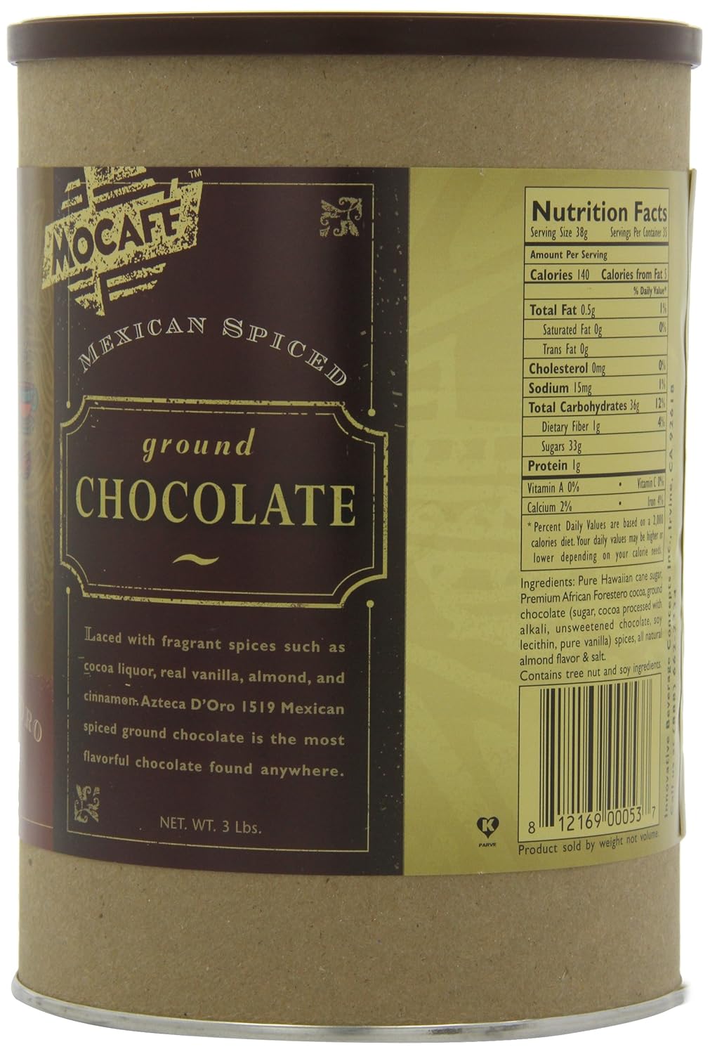 MOCAFE Azteca D'Oro 1519 Mexican Spiced Ground Chocolate, 3-Pound Tins