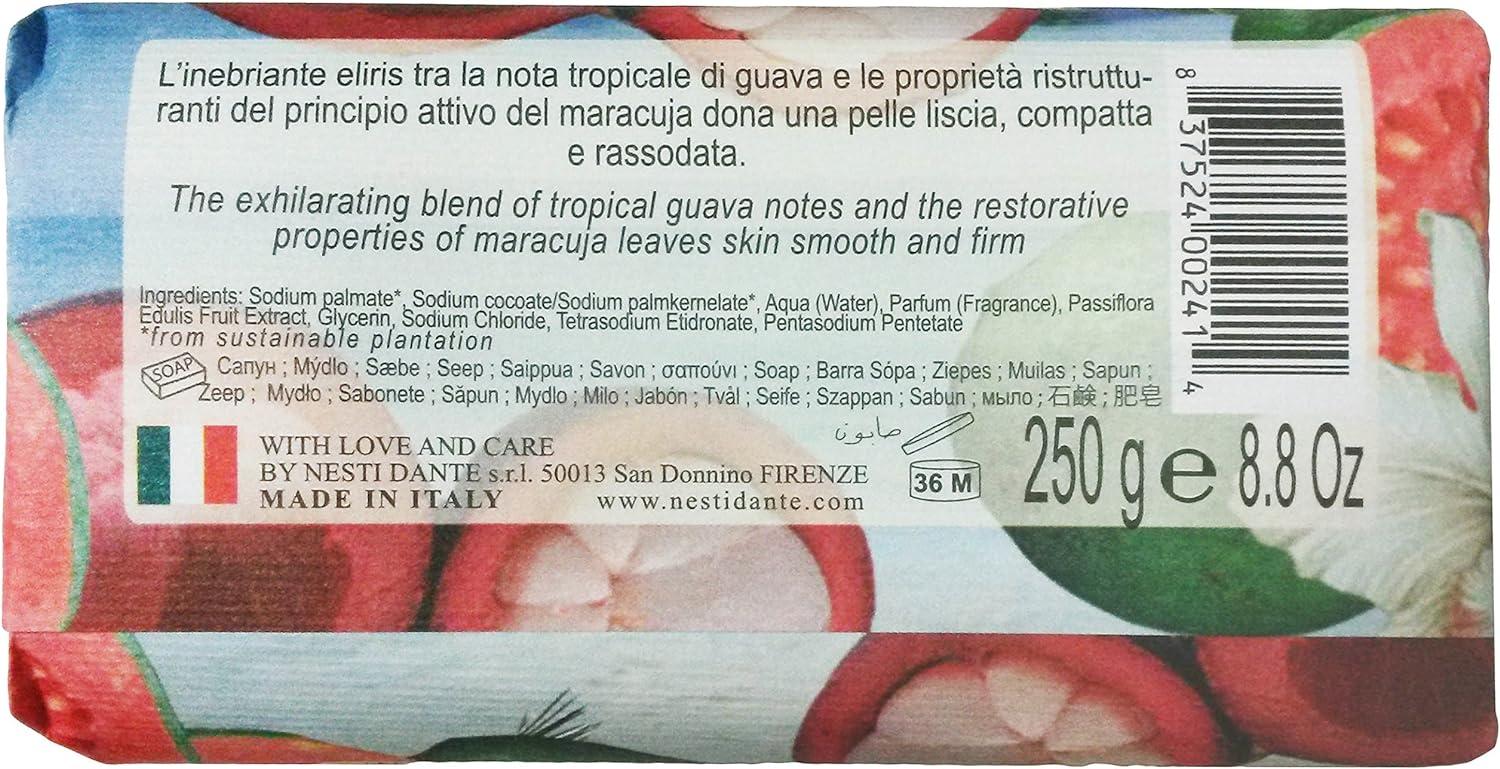 Saponeria Nesti Firenze:"Maracuja Delle Hawaii e Guava" Triple Milled Perfumed Natural Soap,"Paradiso Tropicale" Line 8.8 Ounces (250g)