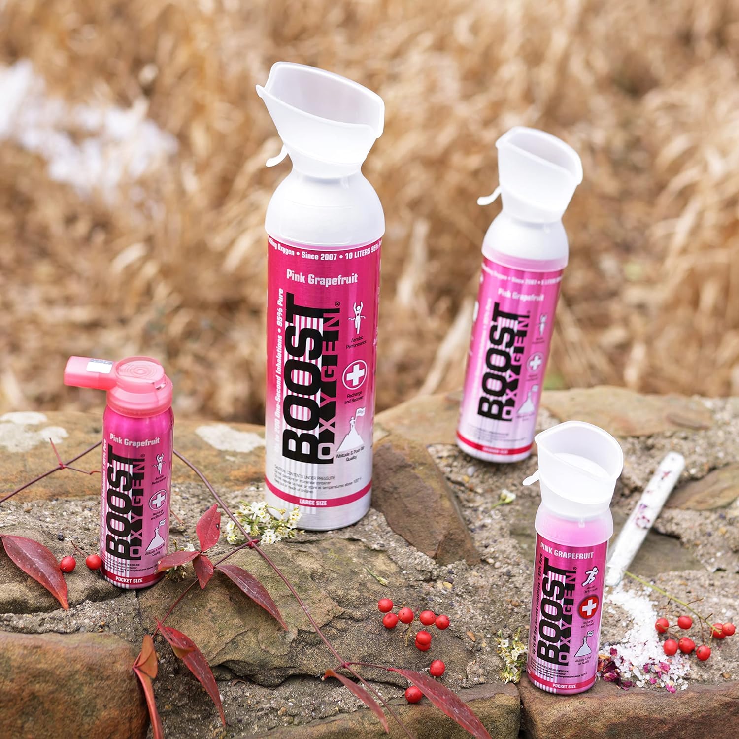 Boost Oxygen All New 3 Liter Supplemental Oxygen to Go | All-Natural Respiratory Support for Health, Wellness, Performance, Recovery and Altitude (Pink Grapefruit, 1 Pack)