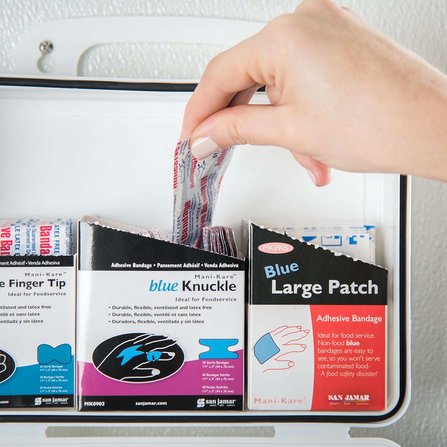 San Jamar MK0903 MANI-KARE Bandages, 1 3/4" x 3", Knuckle, Blue