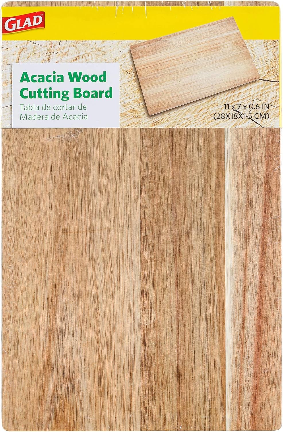 Glad Acacia Wood Cutting Board for Kitchen | Small Reversible Solid Butcher Block | Cooking Supplies for Chopping, Carving, and Serving, 11 x 7 Inches, BROWN