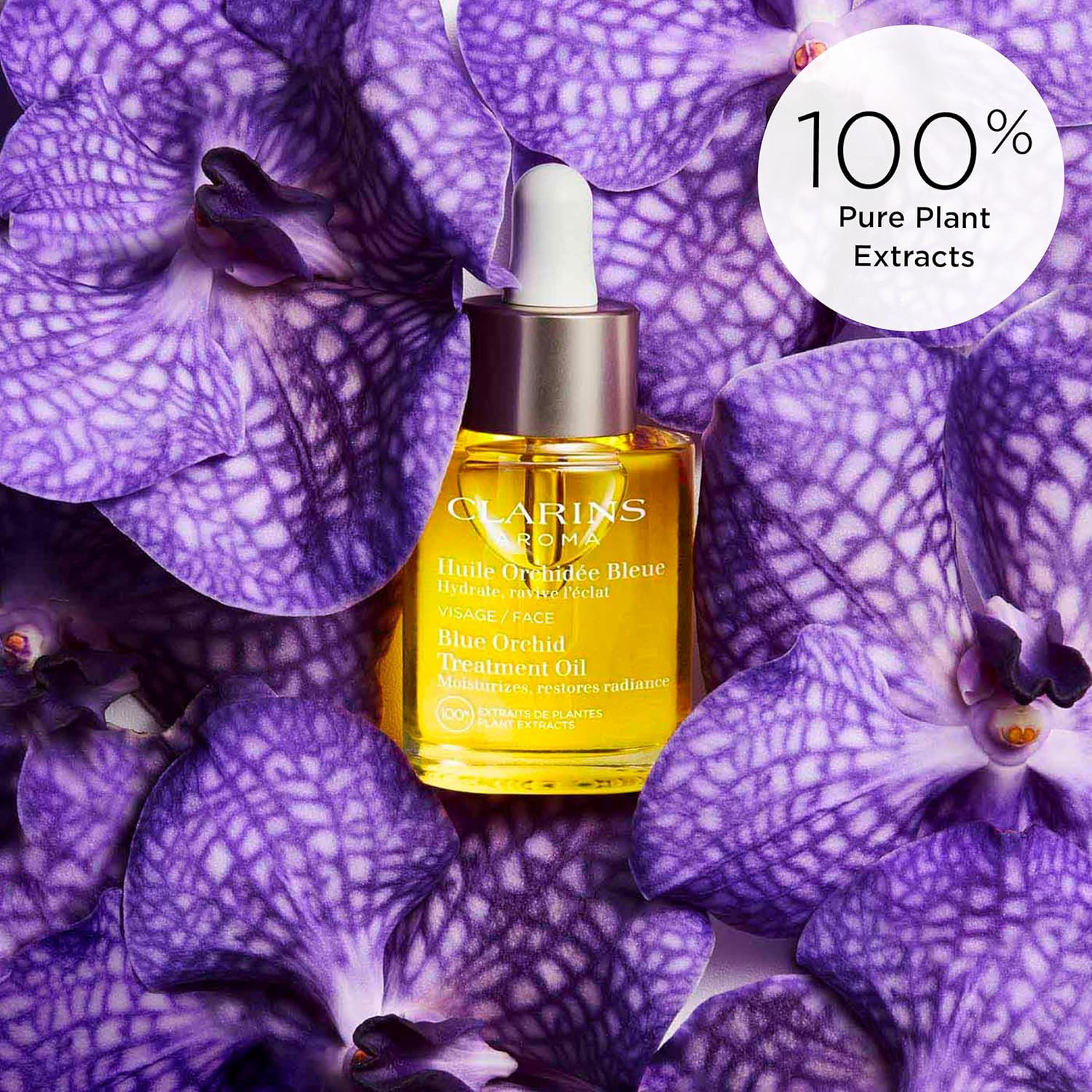 Clarins Blue Orchid Face Oil Treatment | Skin is Immediately Hydrated*, Revitalized and Toned | Restores Radiance | Visibly Minimizes Fine Lines | 100% Natural Plant Extracts | Dry Skin Type
