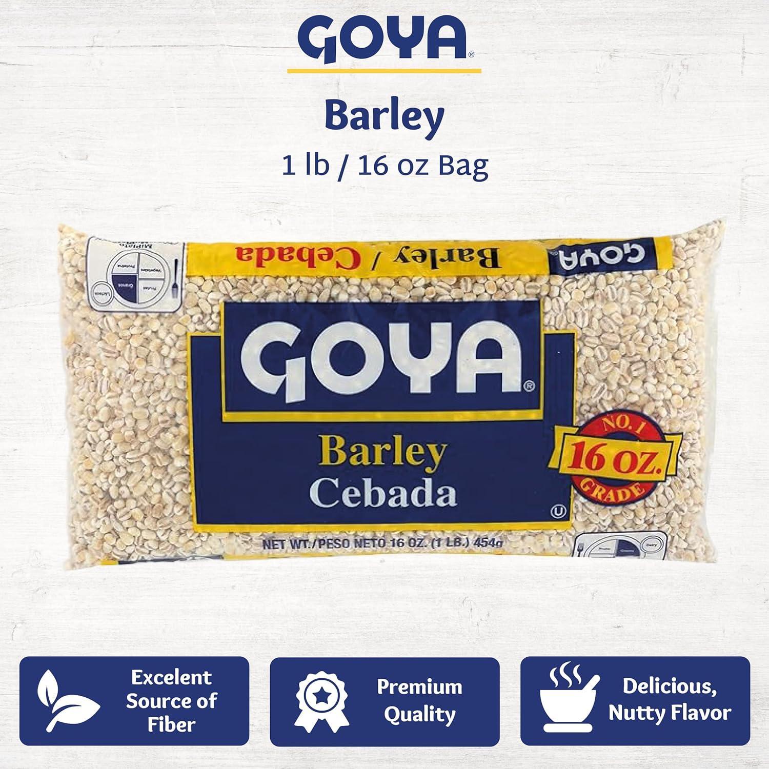 Dry Barley Grain by Goya, Pearl Barley, Pantry Staples, Cebada, Barley for Cooking, Cereal, and Soup, High in Fiber, Nutritious and Versatile, 16oz. Bag