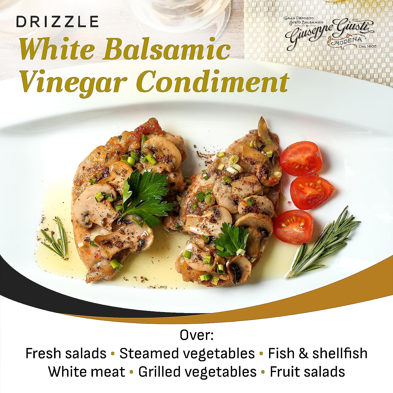 Giuseppe Giusti White Wine Vinegar - White Balsamic Vinegar - Italian Made - Aged Balsamic Vinegar - Fruity and Sweet - Salad Dressing - Modena Balsamic Vinegar - 8.45fl oz (250ml)