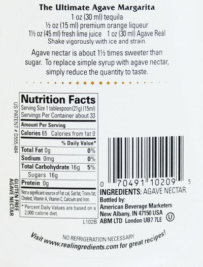 Agave Reàl, Blue Agave Nectar, 16.9 FL OZ Squeezable Bottle (Pack of 1)