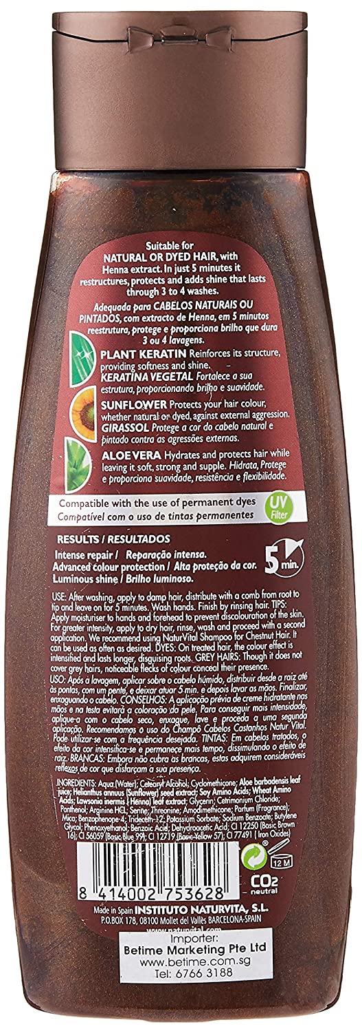 Natur Vital Colouring Hair Mask - Repairs and Colours - 300 Ml/Natural & Organic. (Chestnut Hair)