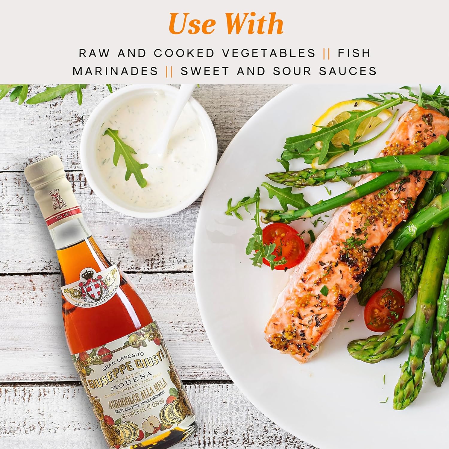 Giusti Mela Apple Vinegar Sweet and Sour Gourmet Fruit Condiment from Modena, Italy, Apple Cider Vinegar, Flavored Balsamic Vinegar, Flavored Vinegar for Salads, Fish, Vegetables, Soups, and Cooking