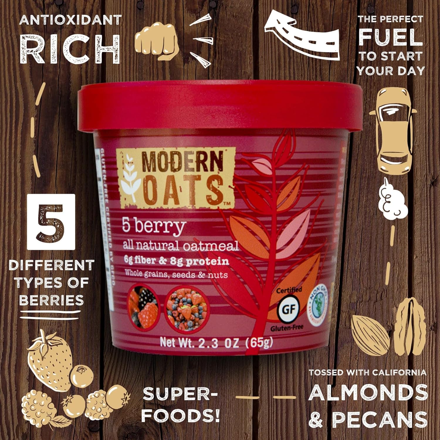 Modern Oats All Natural Oatmeal Cups, 5 Berry, 2.3 Ounce Cup
