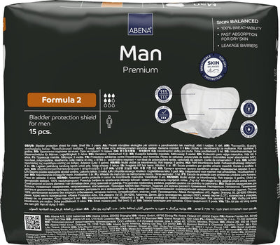 Abena Man Premium Incontinence Guards, (Sizes 0 to 2) Formula 2, 15 Count