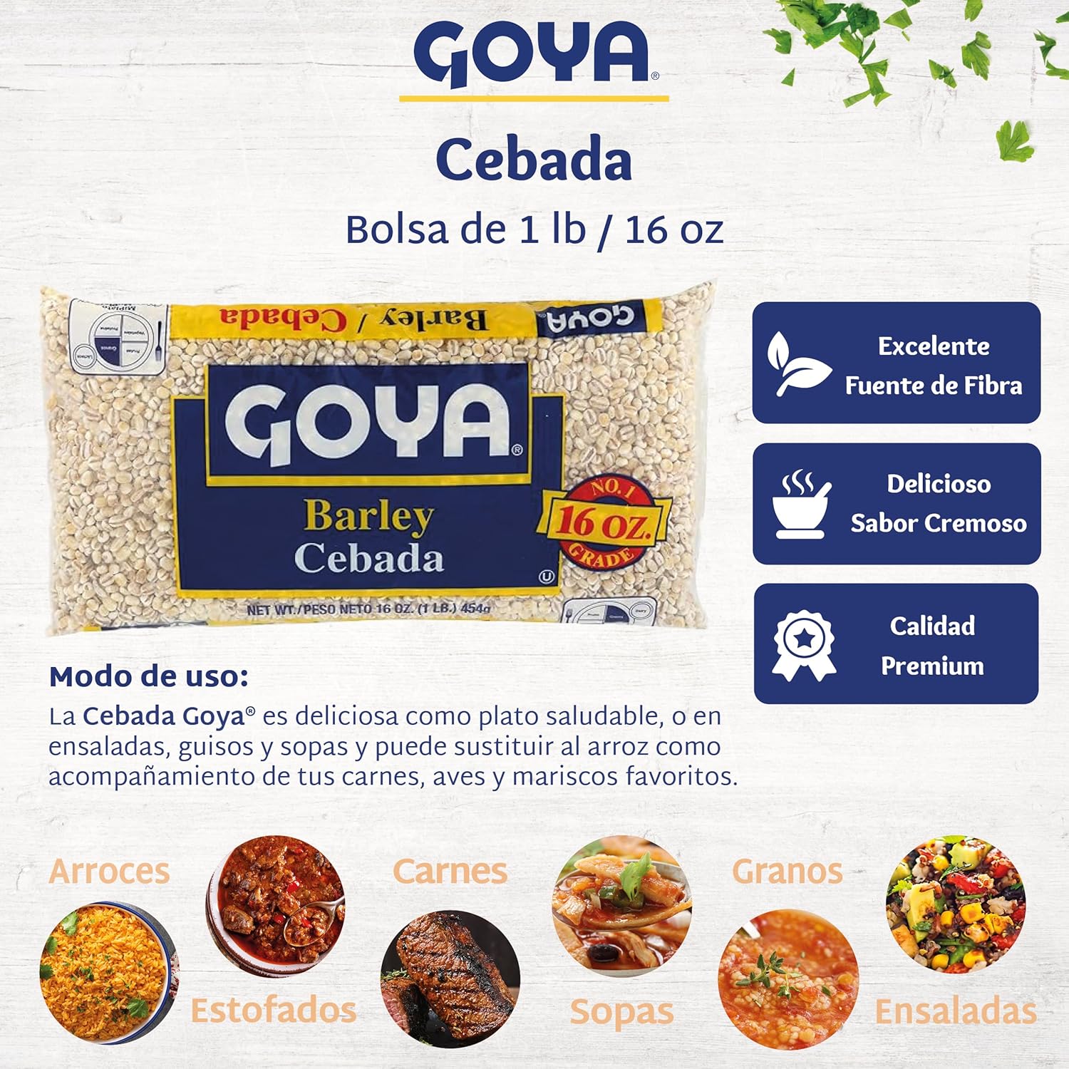 Dry Barley Grain by Goya, Pearl Barley, Pantry Staples, Cebada, Barley for Cooking, Cereal, and Soup, High in Fiber, Nutritious and Versatile, 16oz. Bag