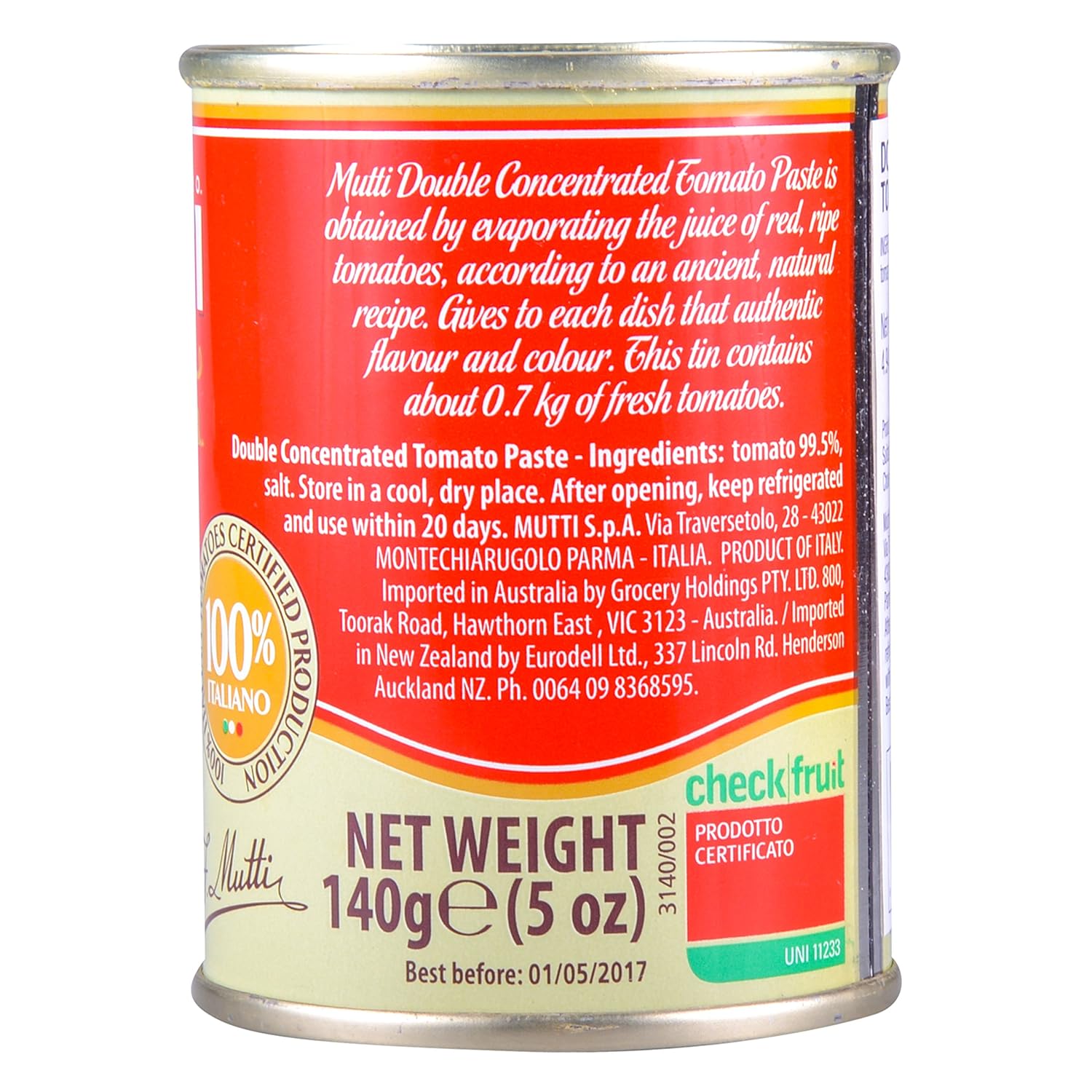 Mutti Double Concentrated Tomato Paste (Doppio Concentrato), 4.94 oz. Can | 1 Pack | Italy’s #1 Brand of Tomatoes | Canned Tomatoes | Vegan Friendly & Gluten Free | No Additives or Preservatives