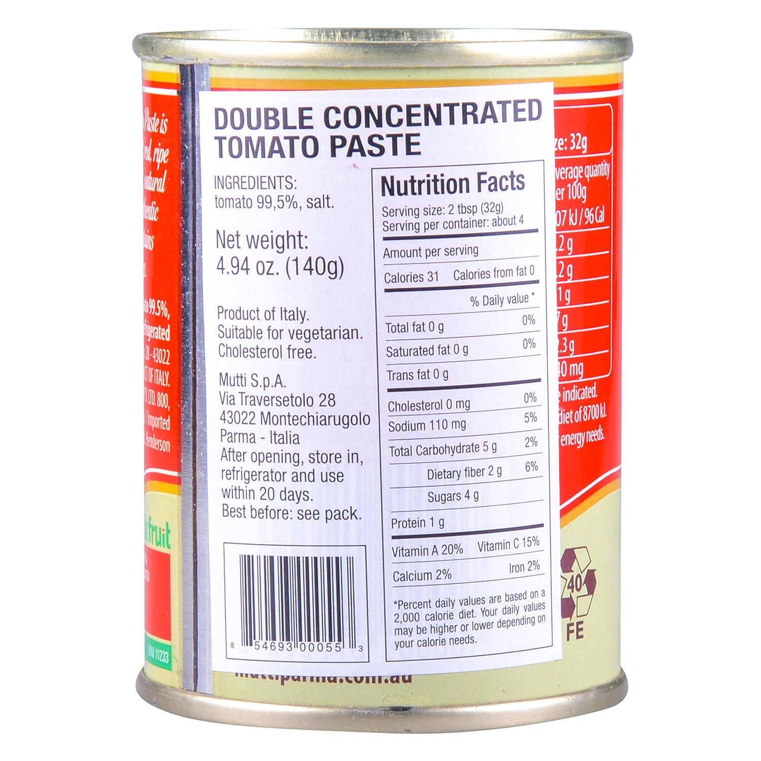 Mutti Double Concentrated Tomato Paste (Doppio Concentrato), 4.94 oz. Can | 1 Pack | Italy’s #1 Brand of Tomatoes | Canned Tomatoes | Vegan Friendly & Gluten Free | No Additives or Preservatives