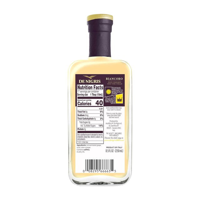 De Nigris Excellence Line - Biancoro Sweet White Wine Vinegar 8,5 Oz (250ml) | with Balsamic Vinegar From Modena Italy, Sweet And Sour Condiment | Aged