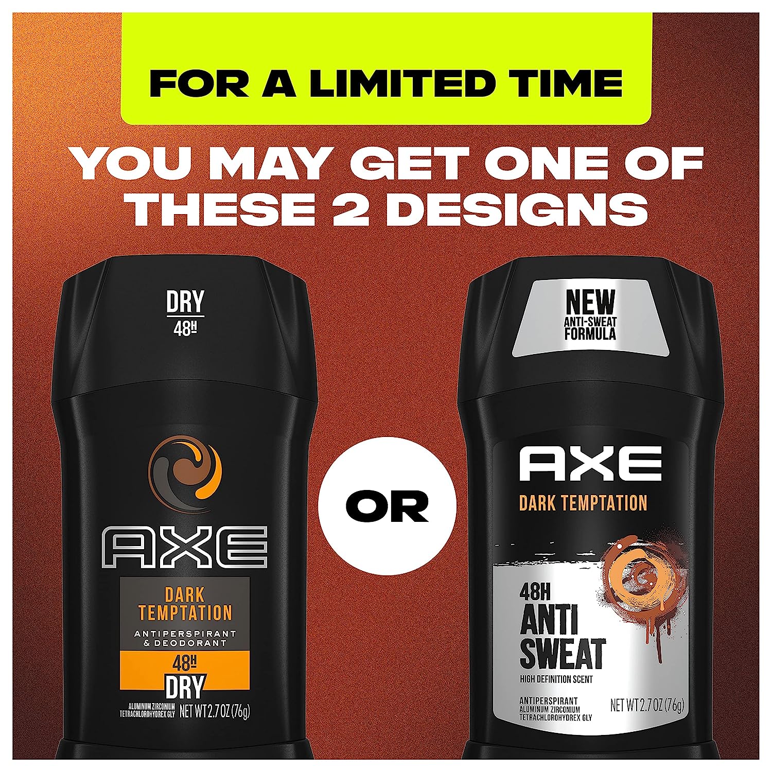 AXE Antiperspirant Stick For Men 48 Hour Sweat And Odor Protection For Long Lasting Freshness Dark Temptation Smooth Dark Chocolate Scent Men's Deodorant 2.7 oz