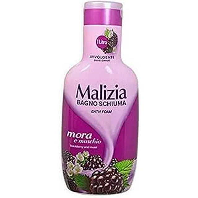 Malizia:"Mora e Muschio" Bath Foam, BlackBerry and Musk * 33.8 Fluid Ounce (1000ml) Bottle * [ Italian Import ]
