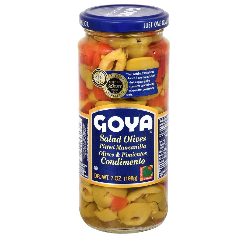 Goya Salad Olives, Pitted Manzanilla and Pimientos 7 Ounce (Pack of 1)