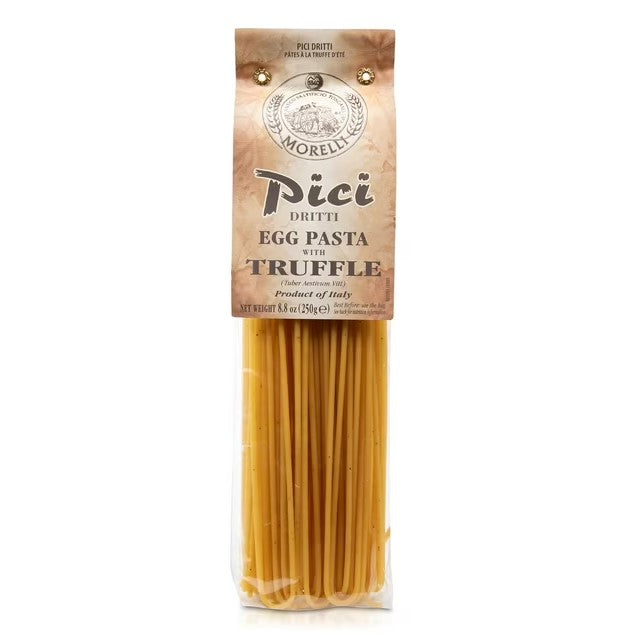 Morelli Pici Pasta Noodles - Premium Egg Pasta With Truffle From Italy, Imported Italian Gourmet Food, Handmade With Durum Wheat Semolina - 8.8 oz (250 gr) - Pack of 1
