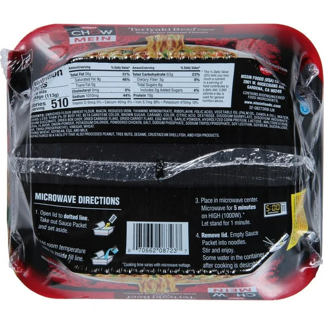 Nissin Teriyaki Beef Flavor Chow Mein Noodles, 4 oz