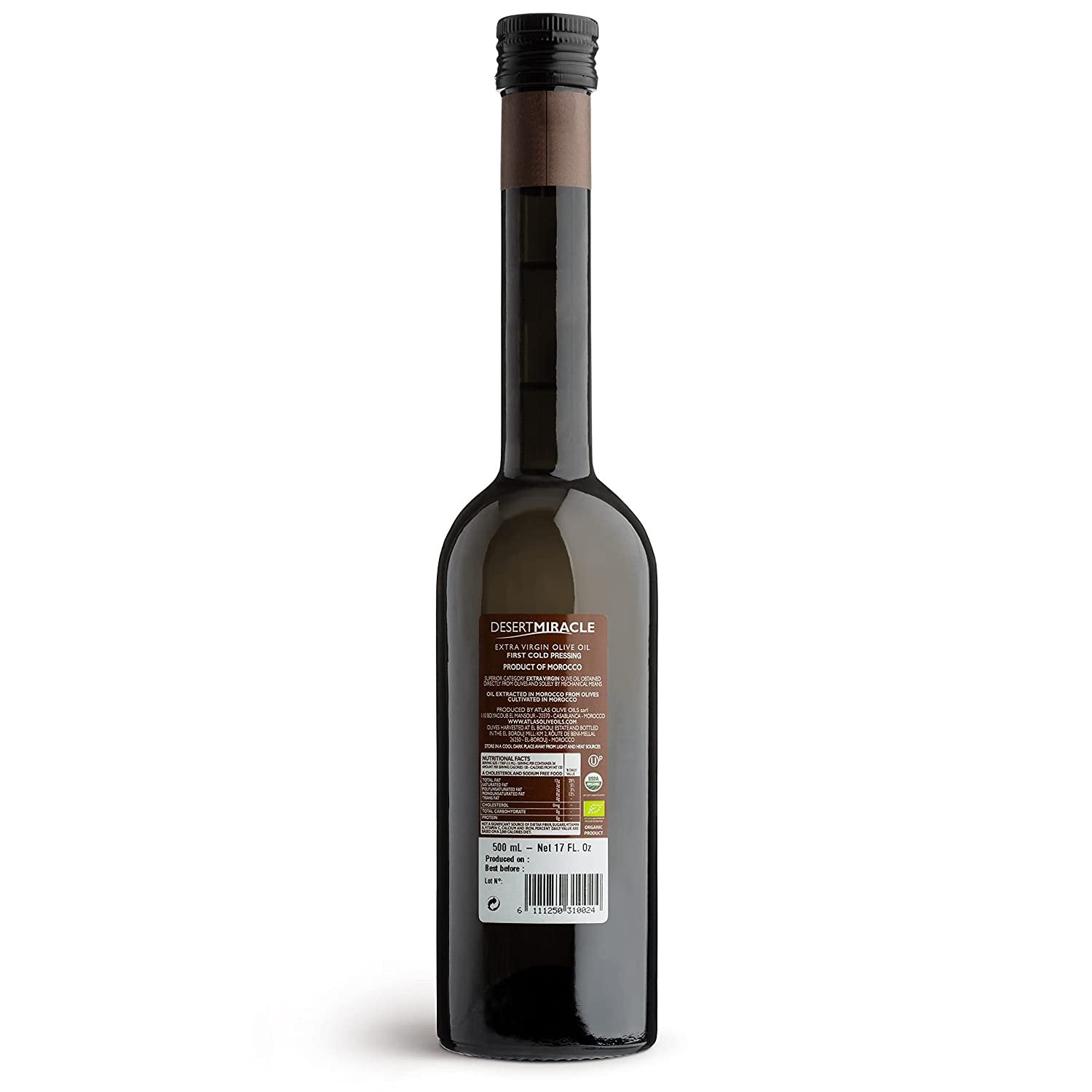 Desert Miracle Cold Pressed Polyphenol Rich Moroccan Olive Oil | Organic Extra Virgin Olive Oil with High Polyphenols | First Cold Pressed EVOO From Morocco | 500 milliliter