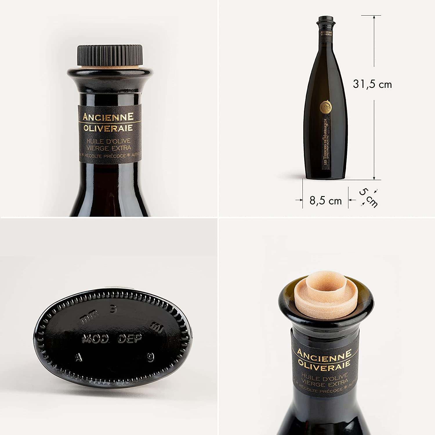 LES TERROIRS DE MARRAKECH Moroccan Organic Extra Virgin Olive Oil, Polyphenol Rich, Cold Pressed from Bicentenary trees, 8.5 Fl Oz Glass Bottle