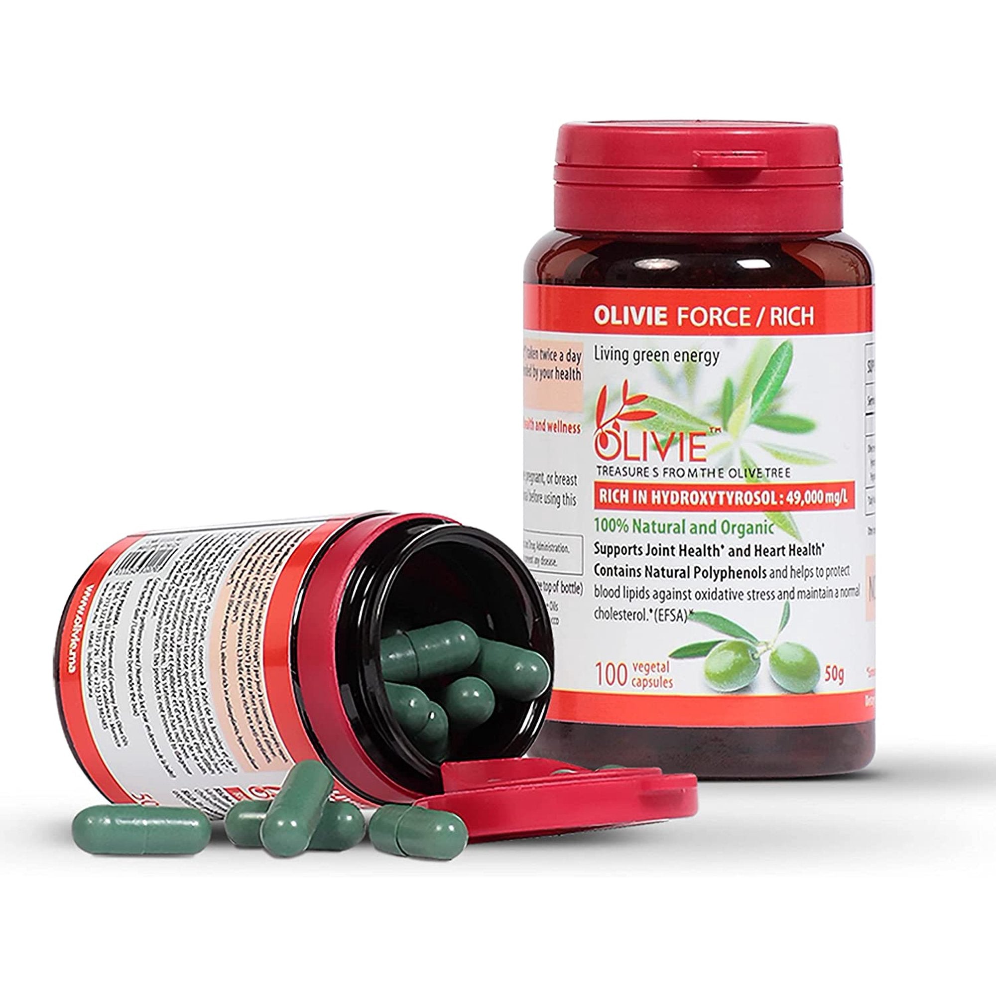 Organic Olive Leaf Extract Capsules Olivie Force/Rich | Antioxidant Polyphenol Supplement for Adults | Health Support Supplement | 100 Vegetal Capsules