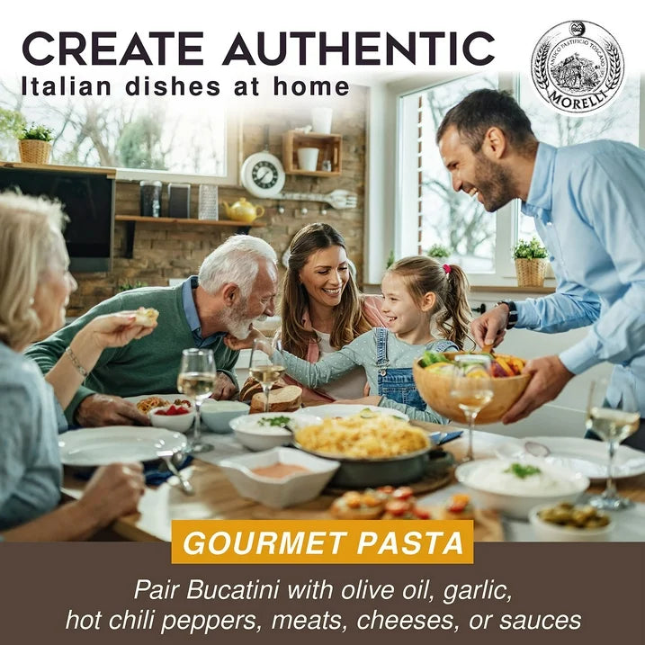 Morelli Bucatini Pasta Noodles - Premium Organic Italian Pasta from Italy - Handcrafted, Family Owned Gourmet Brand - Made With Durum Wheat Semolina 17.6 oz (500 g) - Pack of 1