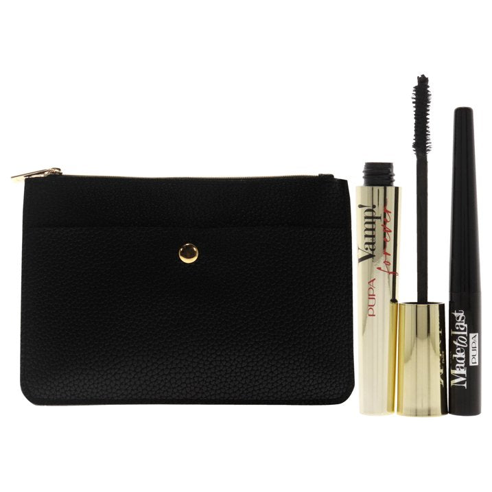 Pupa Milano Vamp! Forever and Made To Last Liner Kit , 3 Pc 0.30oz Mascara - 111 Forever Black, 0.108oz Eyeliner - 001 Extra Black, Wallet
