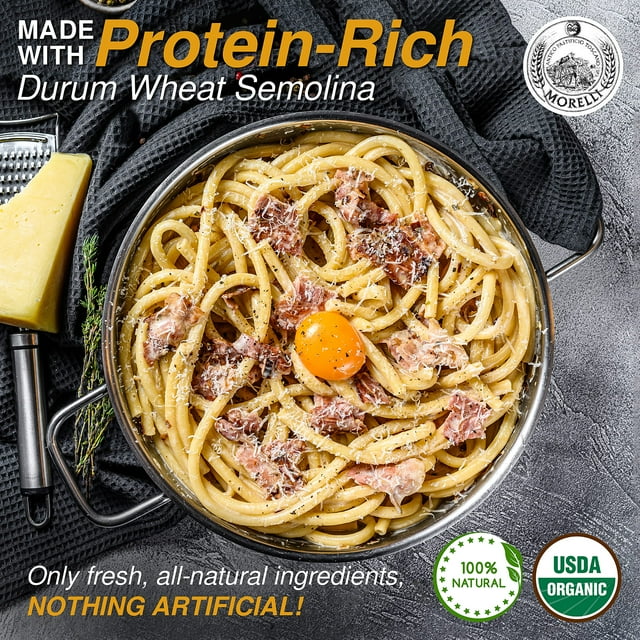 Morelli Bucatini Pasta Noodles - Premium Organic Italian Pasta from Italy - Handcrafted, Family Owned Gourmet Brand - Made With Durum Wheat Semolina 17.6 oz (500 g) - Pack of 1