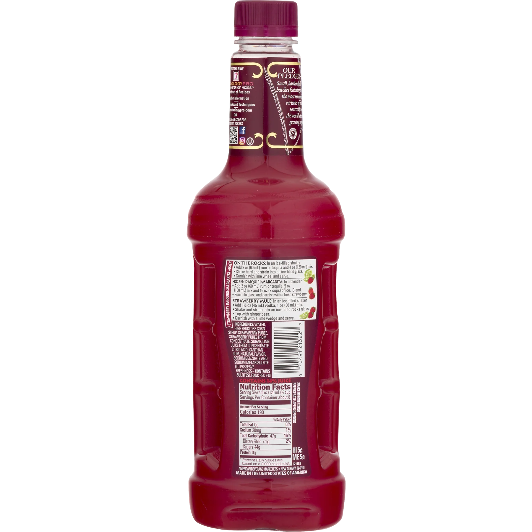 Master of Mixes Strawberry Daiquiri/Margarita Mixer Ready To Use, 1 Liter Plastic Bottle, Shelf-Stable