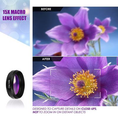 2-in-1 5K HD Smartphone Camera Lens 0.45X Wide-Angle + 15X Macro Phone Lens with Universal Clip Compatible with Apple Samsung Smartphones