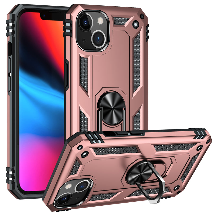 iPhone 13  Case with Kickstand, Heavy Duty Military Grade Protection Phone Case, Built-in 360° Rotate Ring Stand, Shockproof Full Body Rugged Case（ROSE GOLD）