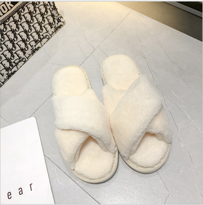 Faux Fur Slippers - White