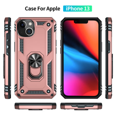 iPhone 13  Case with Kickstand, Heavy Duty Military Grade Protection Phone Case, Built-in 360° Rotate Ring Stand, Shockproof Full Body Rugged Case（ROSE GOLD）