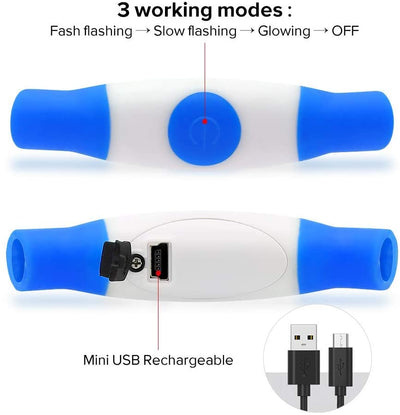 Silicone Cuttable LED Illuminated USB Rechargeable Dog Collar - Blue
