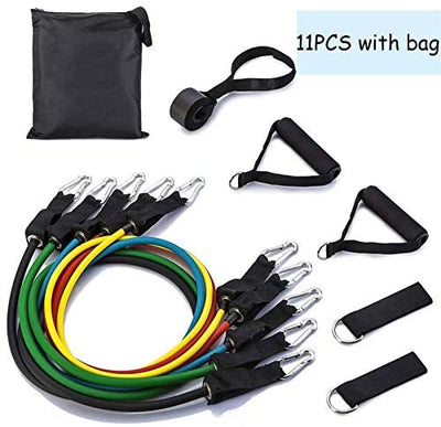 Resistance Bands Set - 11-Piece Fitness Band Set with Door Anchor, Foam Handles, Ankle Straps, and Travel Bag - Portable Workout Bands for Men and Women - Compact Exercise Band Work Out Kit