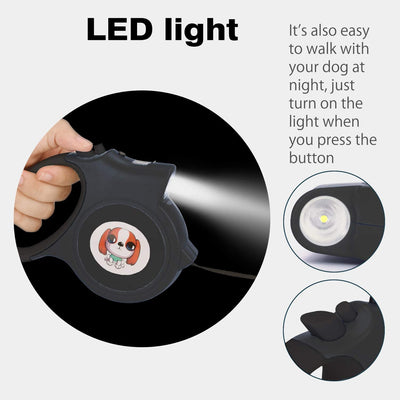 LED Lighted Retractable Nylon Dog Leash - Blue