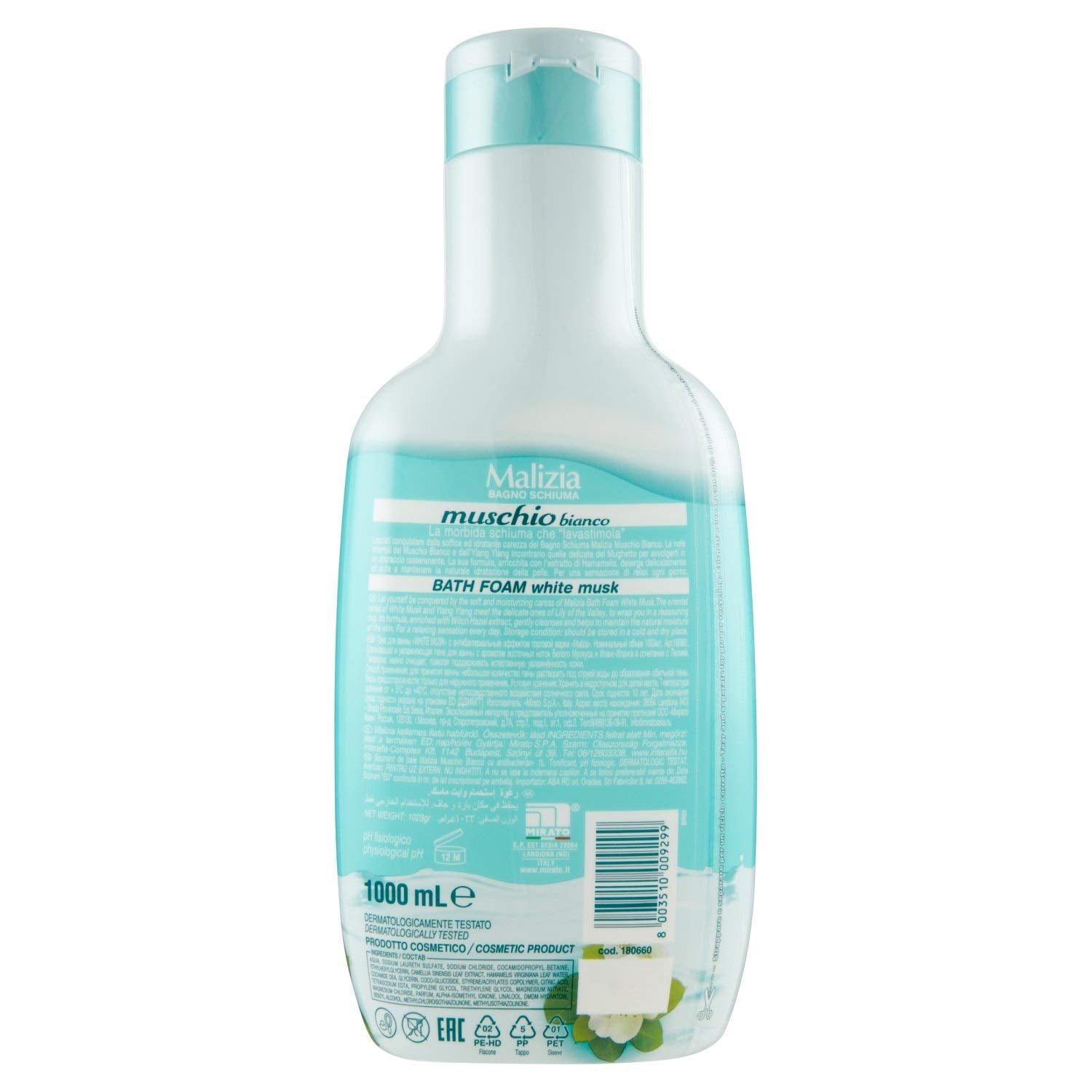 Malizia Bath Foam - White Musk Scent 33.8oz/1000ml [Made in Italy]