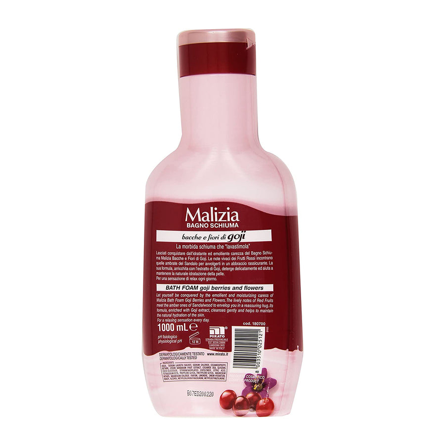 Malizia Bath Foam - Goji Berries and Flowers Scent 33.8oz/1000ml [Made in Italy]