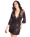 Jessica Satin Robe with Lace - Black