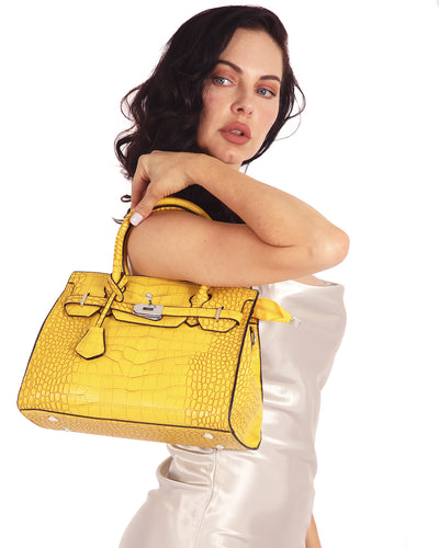 DOYERS FAUX CROCODILE WOMEN'S LEATHER BAG YELLOW