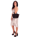 PARK WEST FAUX CROCODILE WOMEN'S LEATHER HANDBAG - BLACK