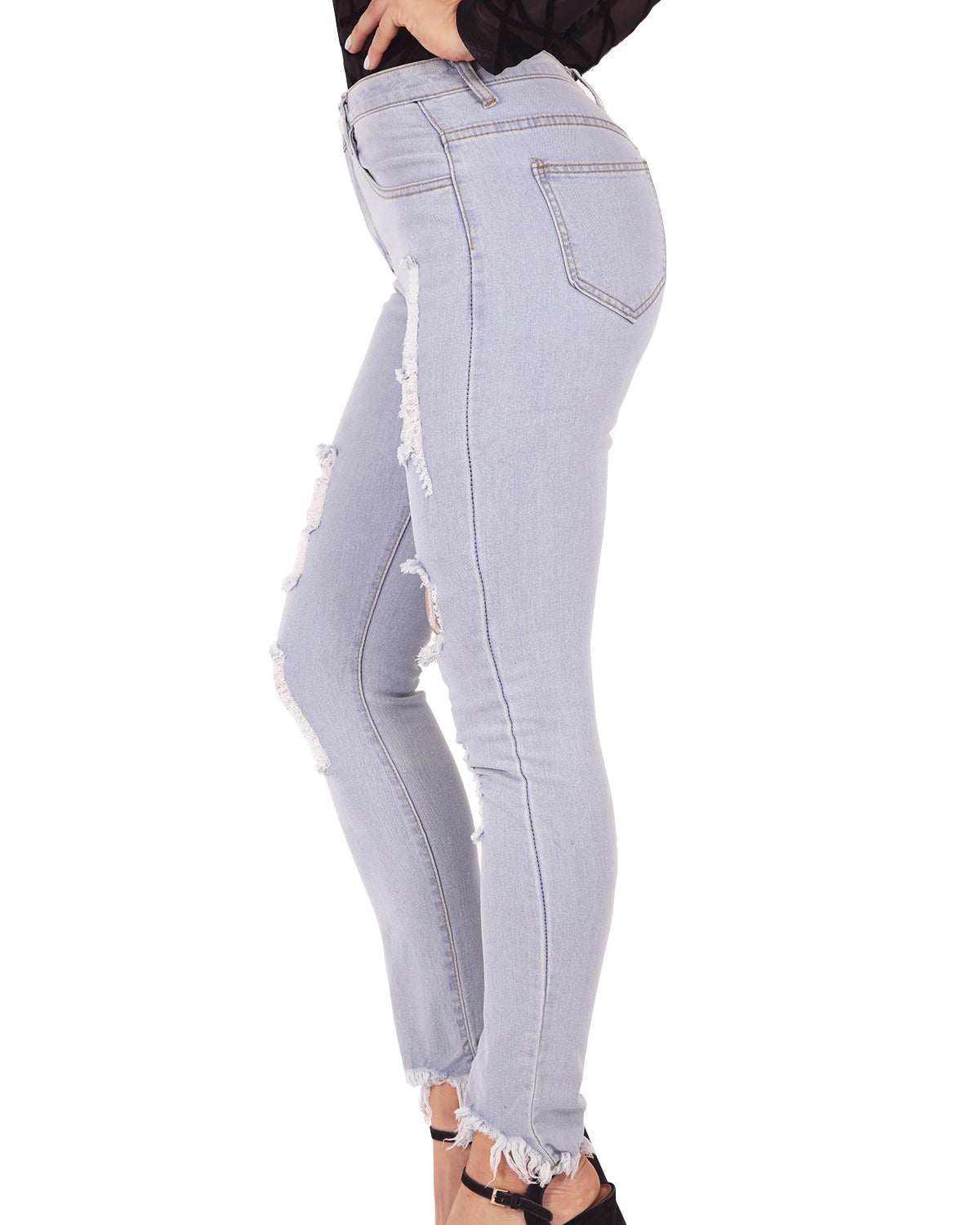 Natalia Skinny Ripped Jeans - Light Blue