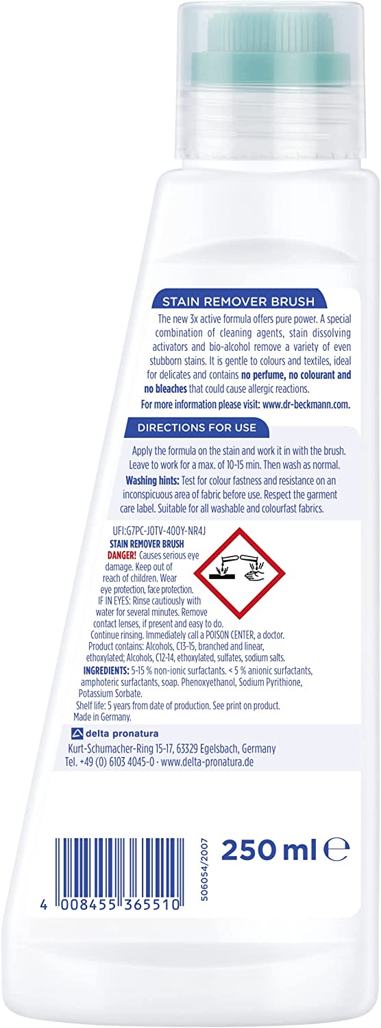 Dr. Beckmann Devil Pre Wash Stain Remover | Removes toughest stains quickly | Bleach free product | Includes applicator brush | 250 ml (Pack of 1)